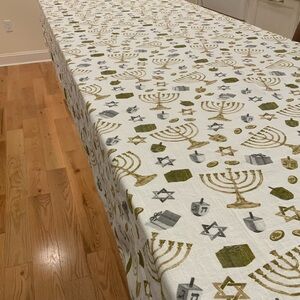 Festive Gold and Silver Hanukkah Tablecloth